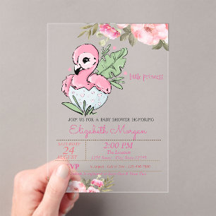 Little Princess, Baby Flamingo Floral Baby Dusche Acryleinladungen