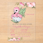 Little Princess, Baby Flamingo Floral Baby Dusche Acryleinladungen (Vorderseite)