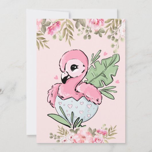 Little Princess, Baby Flamingo Floral Baby Dusche Einladung (Rückseite)