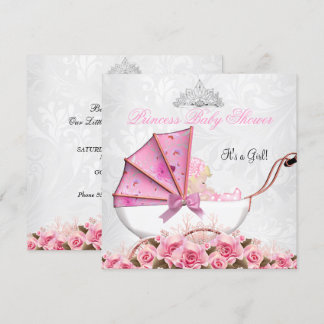 Little Princess Baby Shower Baby Girl Pink Rose 4 Einladung