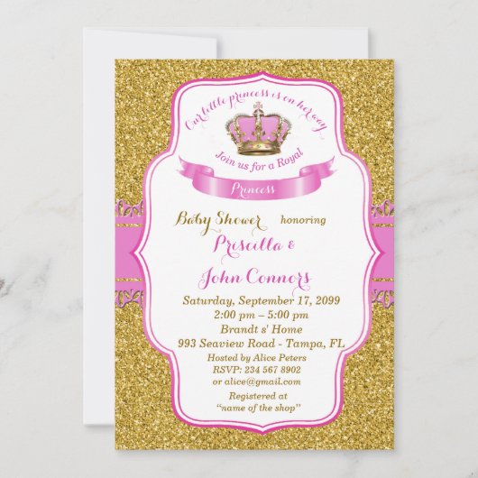 Little Princess Baby Shower Einladung, Gold, Rosa Einladung (Vorderseite)