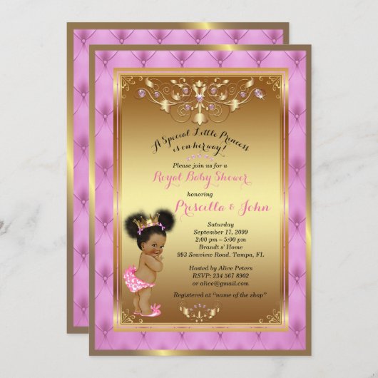 Little Princess Baby Shower Einladung, Rosa, Gold Einladung (Vorne/Hinten)
