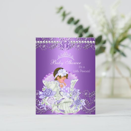 Little Princess Baby Shower Girl Lila Tiara 3 Einladung (Stehend Vorderseite)