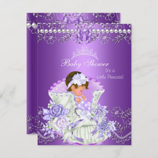 Little Princess Baby Shower Girl Lila Tiara 3 Einladung (Vorne/Hinten)