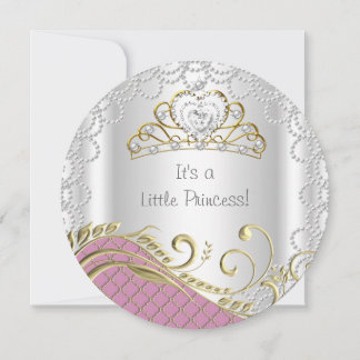 Little Princess Baby Shower Girl Pink Pearl Gold Einladung