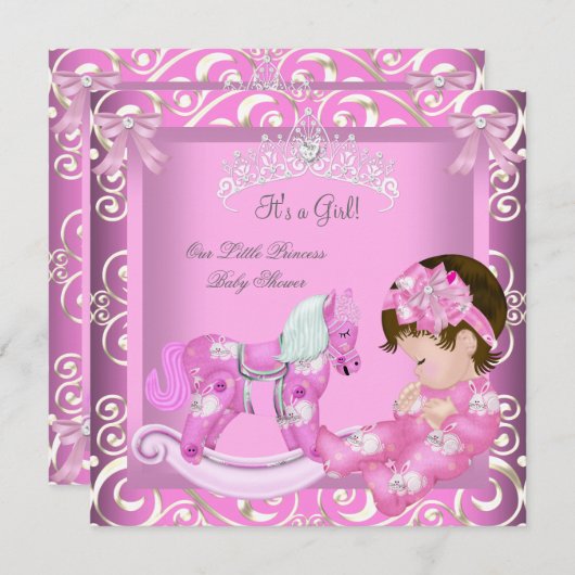 Little Princess Baby Shower Girl Rocking Horse 3 Einladung (Vorne/Hinten)
