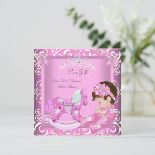 Little Princess Baby Shower Girl Rocking Horse 3 Einladung (Stehend Vorderseite)
