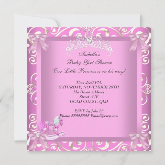 Little Princess Baby Shower Girl Rocking Horse 3 Einladung (Rückseite)