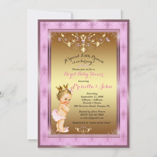 Little Princess Baby Shower Invitation, Rosa, Gold Einladung (Vorderseite)