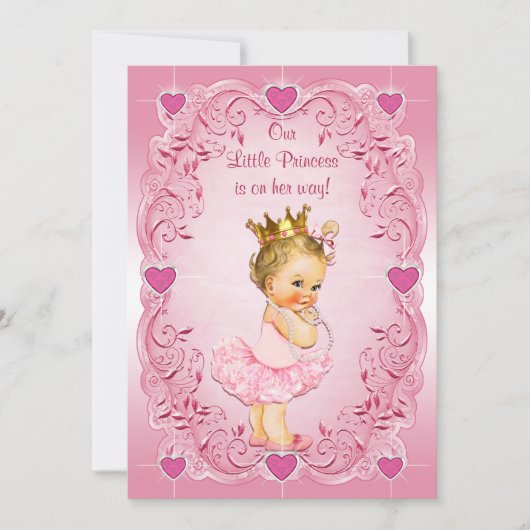 Little Princess Ballerina Liebe Herz Babydusche Einladung (Vorderseite)