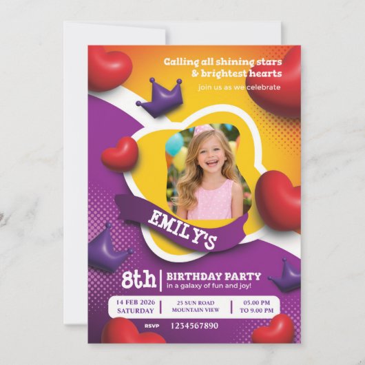 Little Princess Birthday Invite – Fairytale Crown Einladung (Vorderseite)