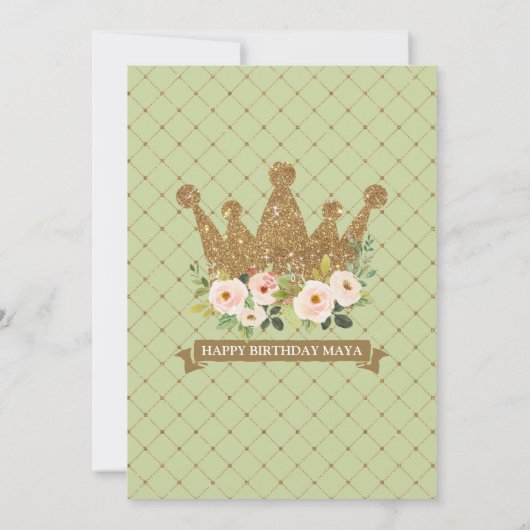 Little Princess Bloral Blush & Mint Royal Geburtst Einladung (Rückseite)