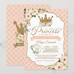 Little Princess Blush Bloral Royal Baby Dusche Einladung