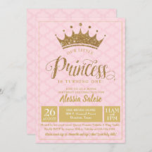 Little Princess Crown Girl Einladung zum 1. Geburt