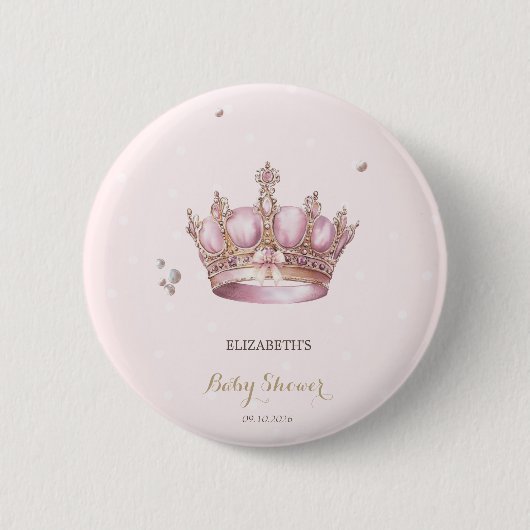 Little Princess Crown Pearls Dots Baby Shower Button (Vorderseite)