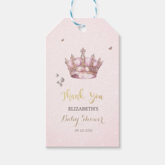 Little Princess Crown Pearls Dots Baby Shower Geschenkanhänger (Vorderseite)