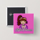 "Little Princess" dunkles Haar Mädchen rosa vierec Button (Vorne & Hinten)