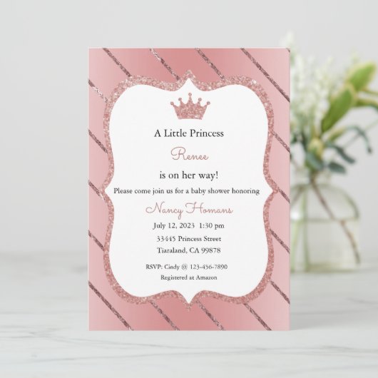 Little Princess Einladung, Rose Gold Einladung (Stehend Vorderseite)