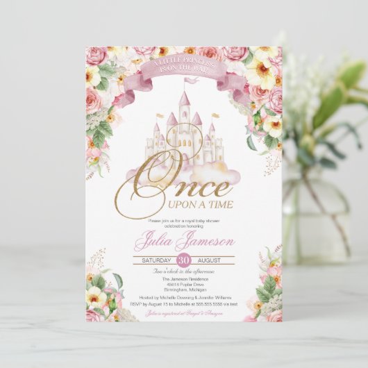 Little Princess Fairytale Castle Girl Babydusche Einladung (Stehend Vorderseite)