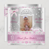 Little Princess First Birthday Party Foto Einladung (Vorne/Hinten)