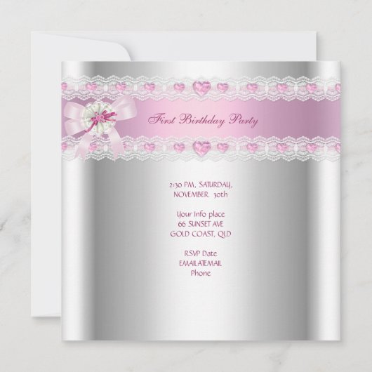 Little Princess First Birthday Party Foto Einladung (Rückseite)