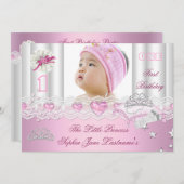 Little Princess First Birthday Party Foto Einladung (Vorne/Hinten)