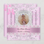 Little Princess First Birthday Party Foto Einladung (Vorne/Hinten)