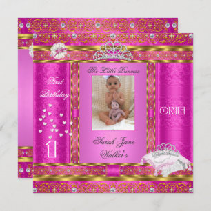 Little Princess First Birthday Party Foto Pink Einladung