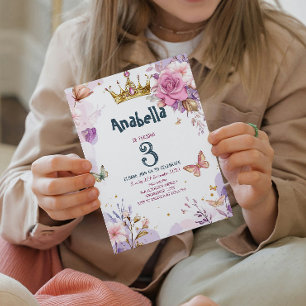 Little Princess Floral Lila Girl Birthday Party Einladung