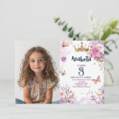 Little Princess Floral Lila Girl Birthday Party Einladung (Stehend Vorderseite)