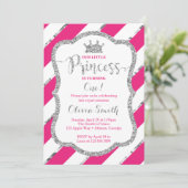 Little Princess Geburtstagseinladung Pink Silver Einladung (Stehend Vorderseite)