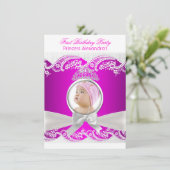 Little Princess Girl First Birthday Party Foto Einladung (Stehend Vorderseite)