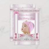 Little Princess Girl First Birthday Party Foto Einladung (Vorne/Hinten)