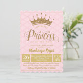 Little Princess Gold Crown Baby Shower Einladung (Stehend Vorderseite)
