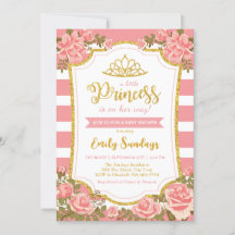 Little Princess Gold Crown Pink Floral Baby Dusche