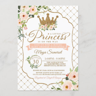 Little Princess Gold Floral Royal Baby Dusche Einladung