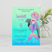 Little Princess Mermaid Bubbles Birthday Foto Einladung (Stehend Vorderseite)