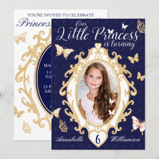 Little Princess Navy & Gold Einladung zum Geburtst