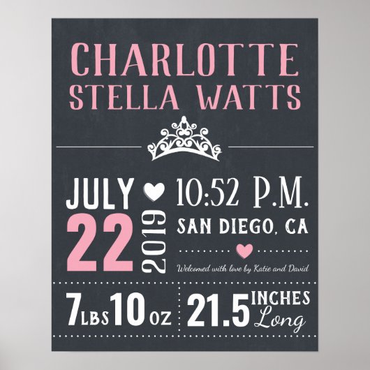Little Princess New Baby Girl Birth Stats Poster (Vorne)