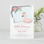Little Princess Niedlich Swan Floral Girl Babydusc Einladung (Stehend Vorderseite)