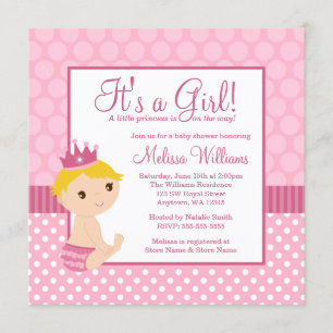 Little Princess Pink Polka Dot Girl Babydusche Einladung