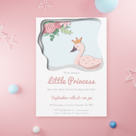 Little Princess Pink Swan Floral Girl Babydusche Einladung