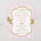 Little Princess Pink und Gold zum ersten Geburtsta Einladung (Vorne/Hinten)