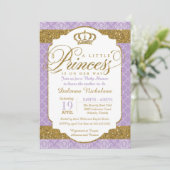 Little Princess Royal Lila and Gold Baby Shower Einladung (Stehend Vorderseite)