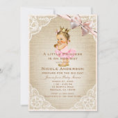 Little Princess Vintag Baby Girl Rustikale Dusche Einladung (Vorderseite)