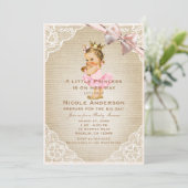 Little Princess Vintag Baby Girl Rustikale Dusche Einladung (Stehend Vorderseite)