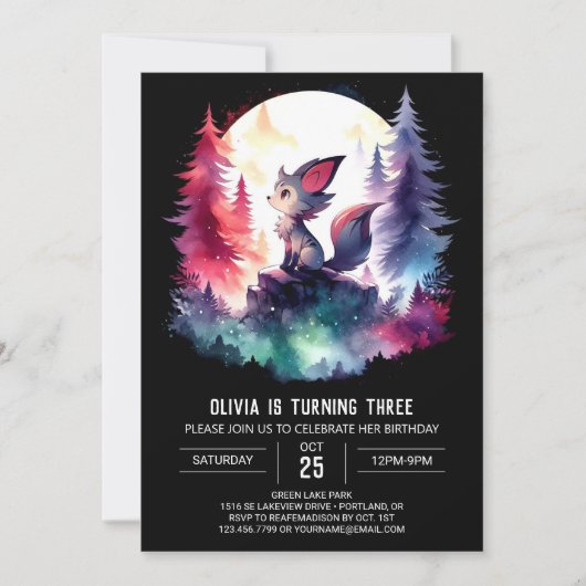 Little Printable Wolf Birthday Einladung (Vorderseite)