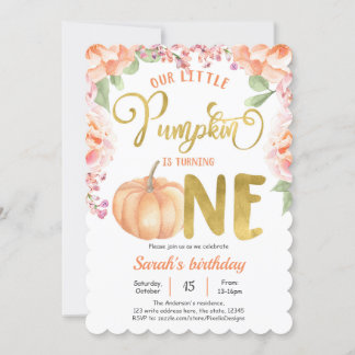 Little Pumkin Girl 1. Geburtstag Herbstflor Einladung