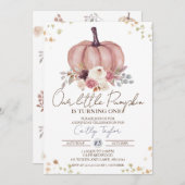 Little Pumpkin 1. Geburtstag, Blumengeburt Einladung (Vorne/Hinten)