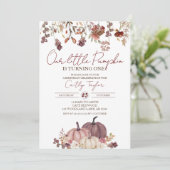 Little Pumpkin 1. Geburtstag, Blumengeburt Einladung (Stehend Vorderseite)